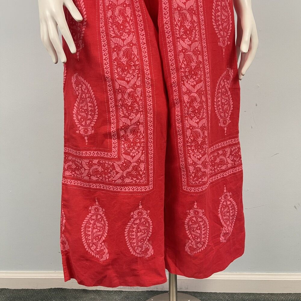 Free People Linen Blend Wide Leg Jumpsuit 0 Red Paisley Cottage Boho Festival - Picture 6 of 15